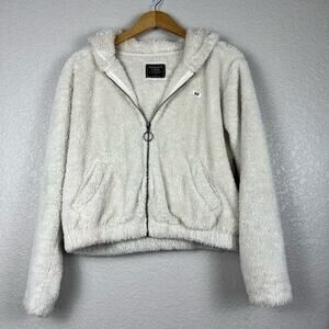 Abercrombie & Fitch Jacket Womens Small White Fuzzy Teddy Hooded Cozycore Cabin‎